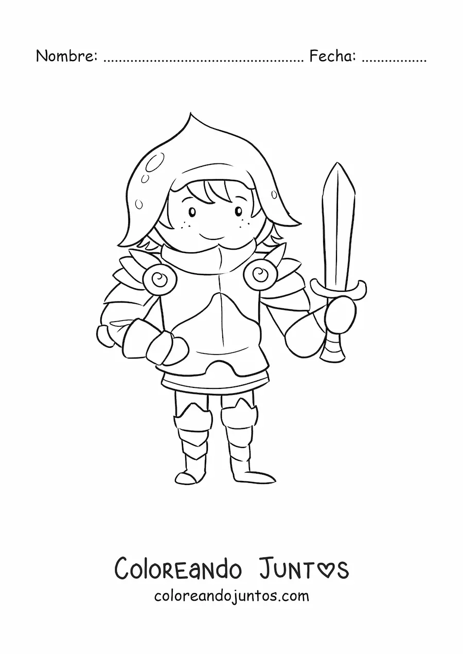 Imagen para colorear de caballero animado con armadura y espada