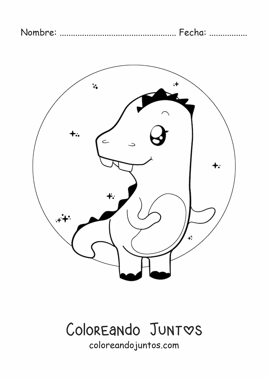 Imagen para colorear de dinosaurio kawaii fácil