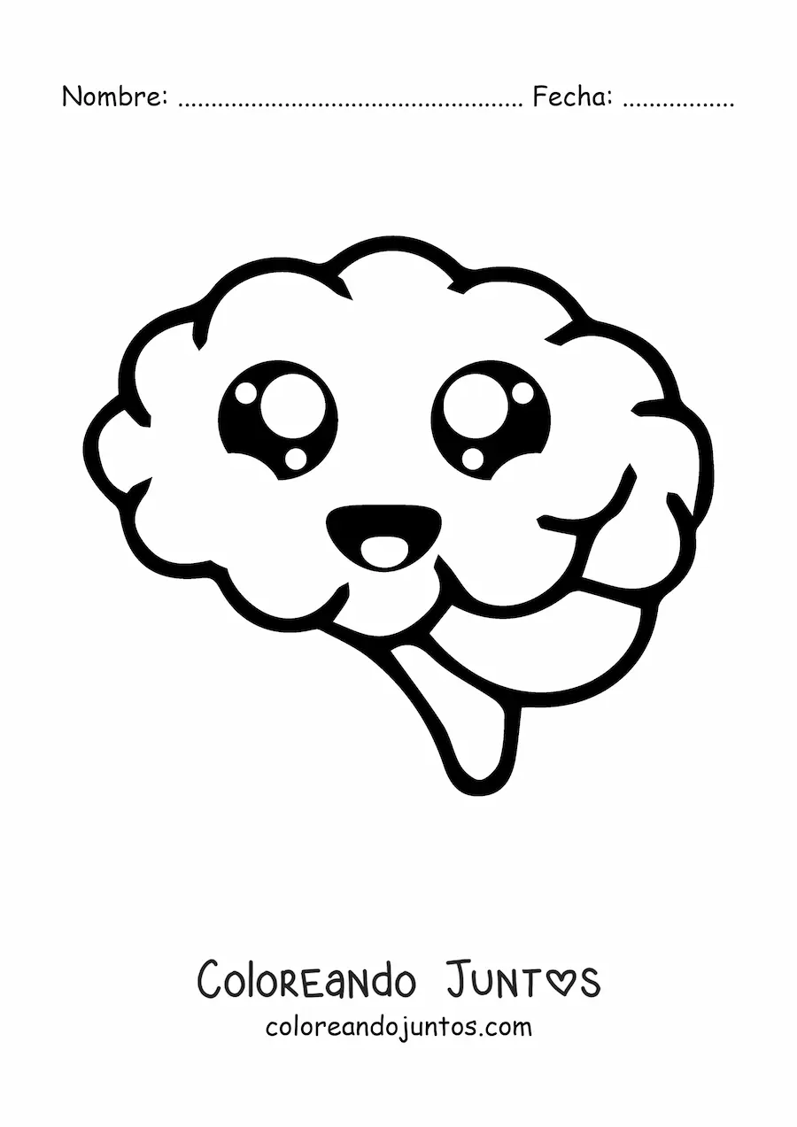 Imagen para colorear de cerebro kawaii fácil