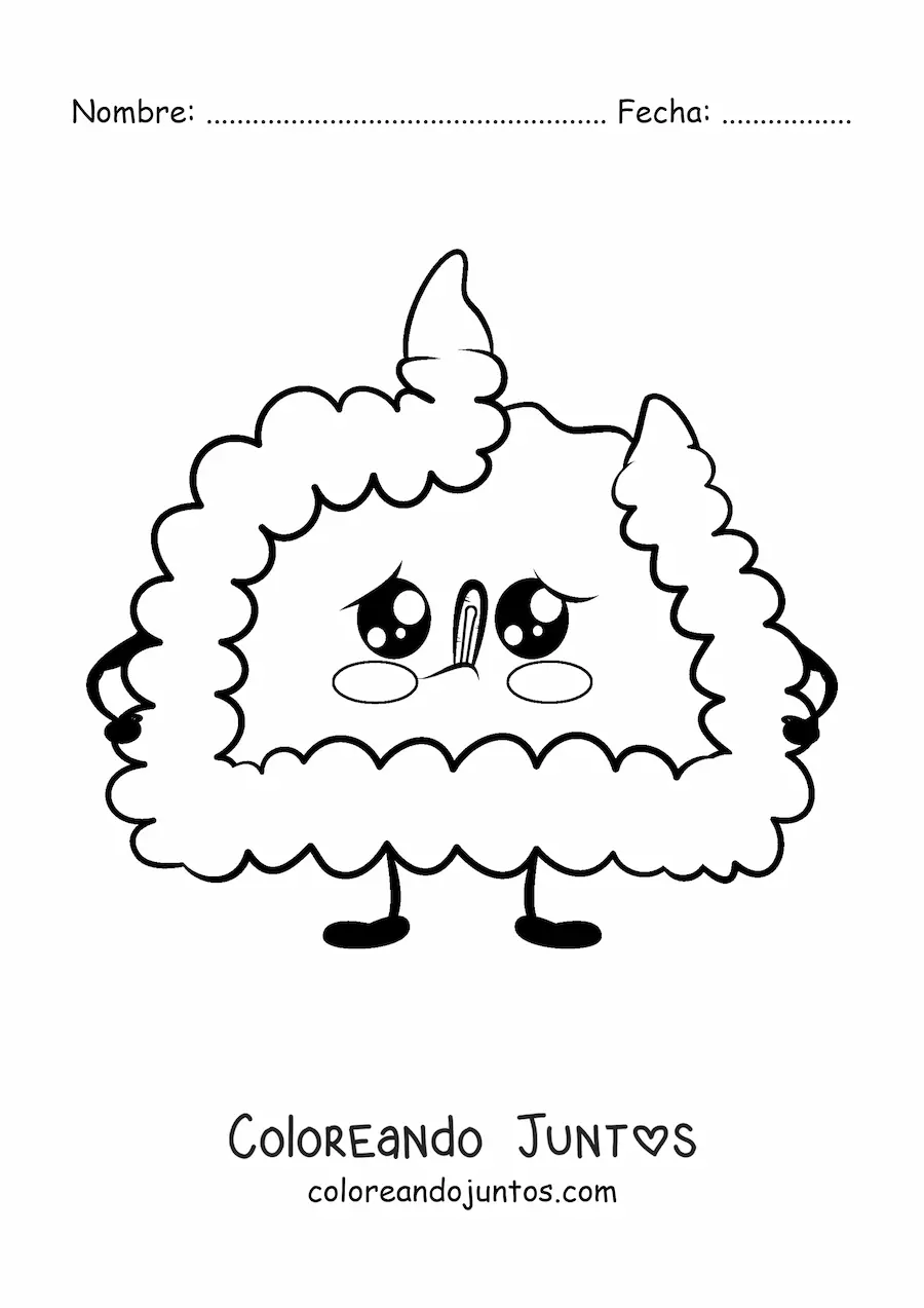 Imagen para colorear de intestino kawaii animado enfermo