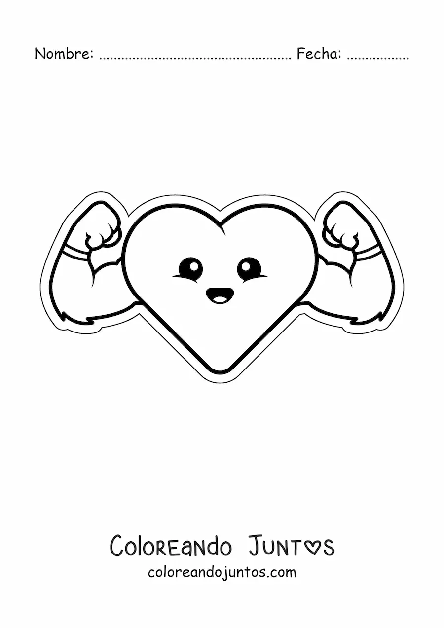 Imagen para colorear de corazón kawaii fuerte