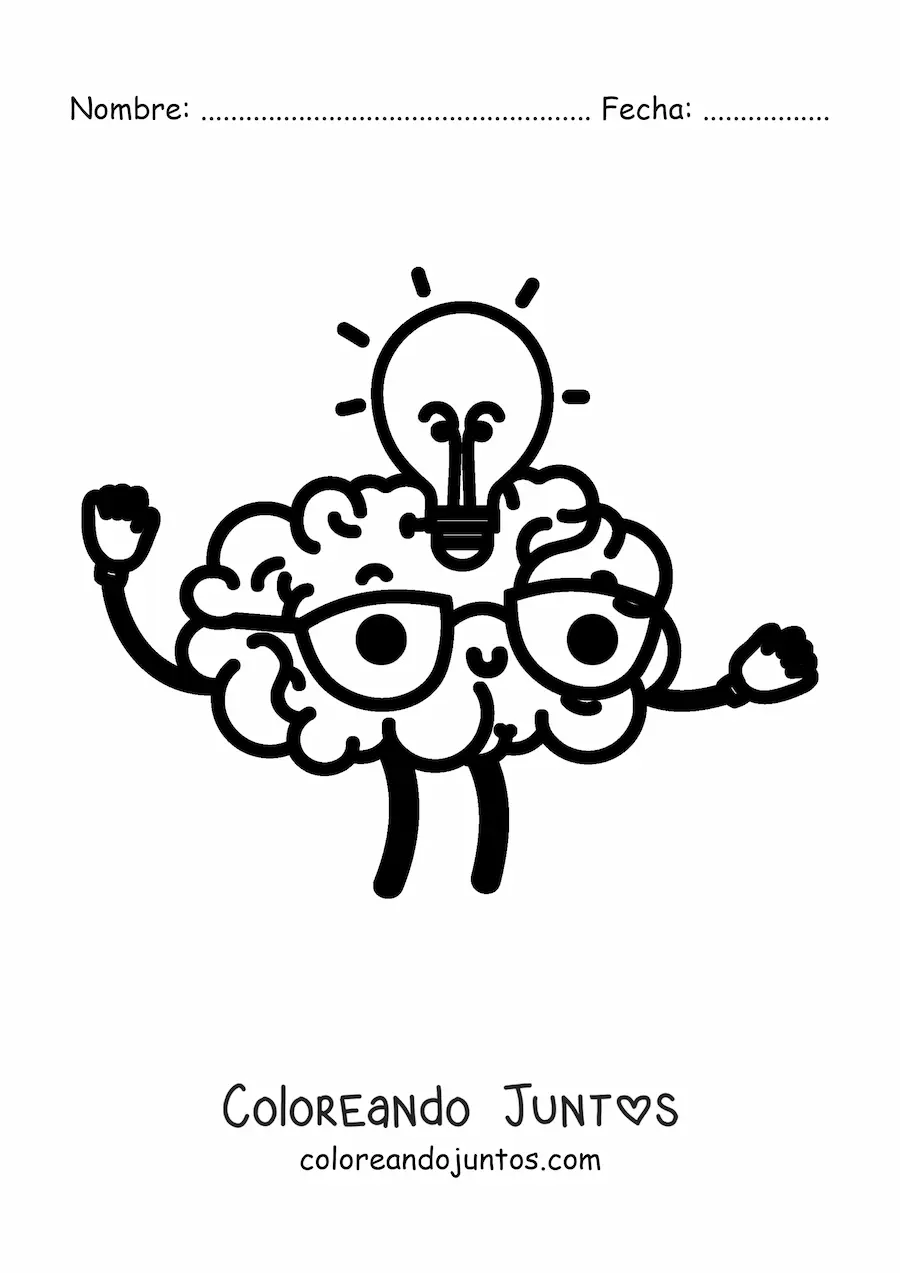 Imagen para colorear de cerebro kawaii