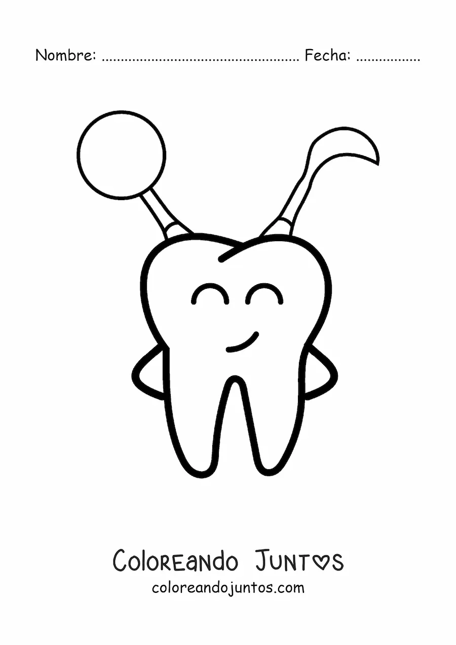 Imagen para colorear de diente animado feliz