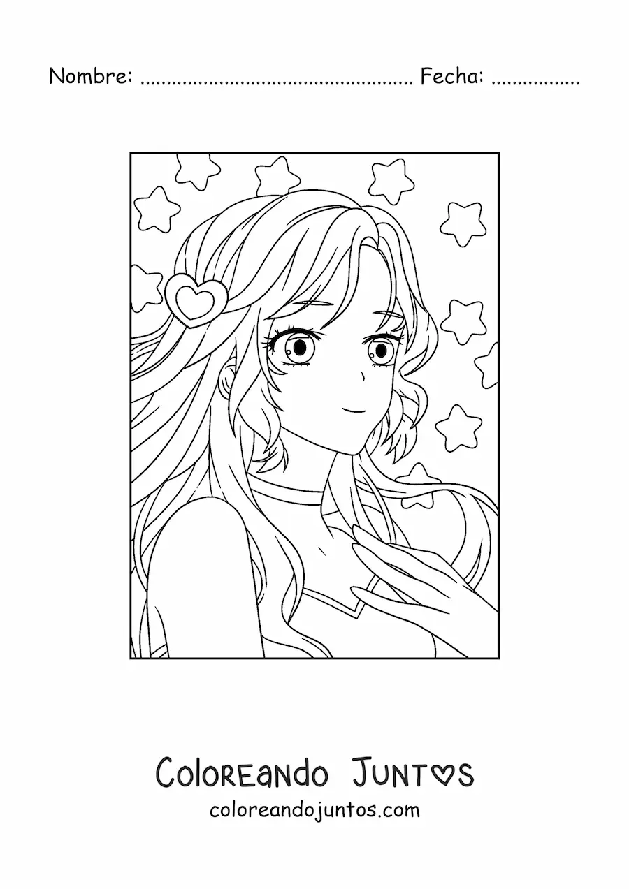 Imagen para colorear de cara de chica anime kawaii con ojos grandes