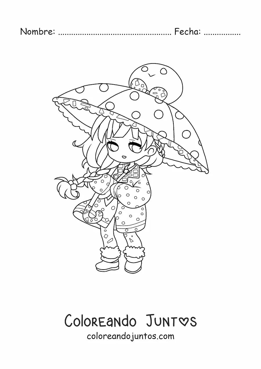 Imagen para colorear de chica kawaii chibi con sombrilla