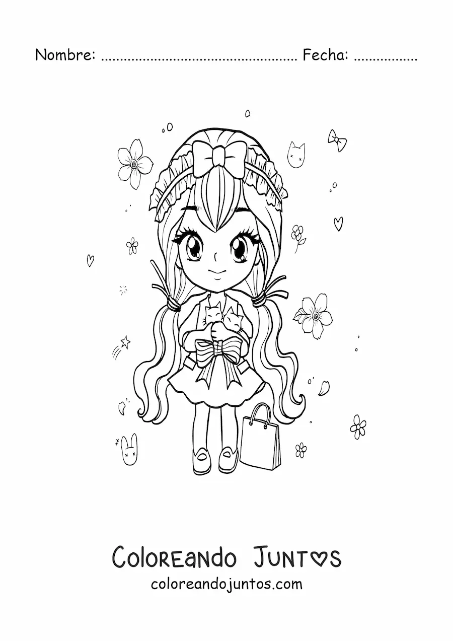 Imagen para colorear de chica anime chibi de compras