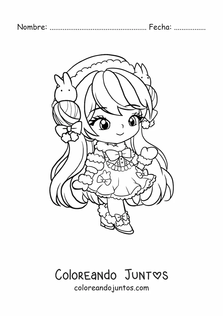 Imagen para colorear de chica anime chibi con lindo vestido