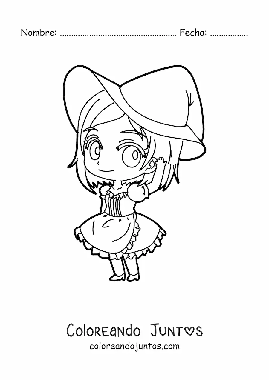 Imagen para colorear de chica chibi con vestido de bruja