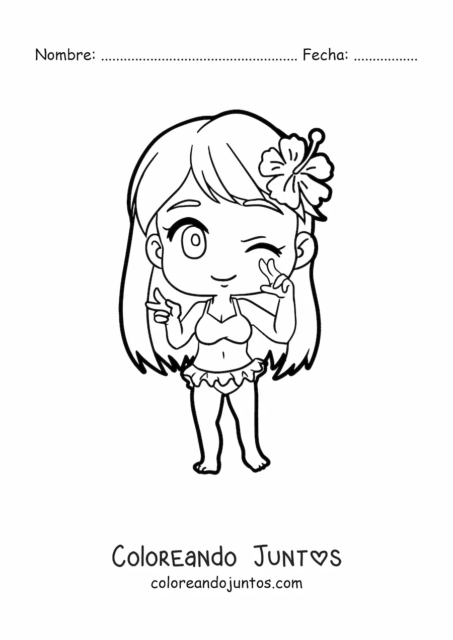 Imagen para colorear de chica chibi con bikini