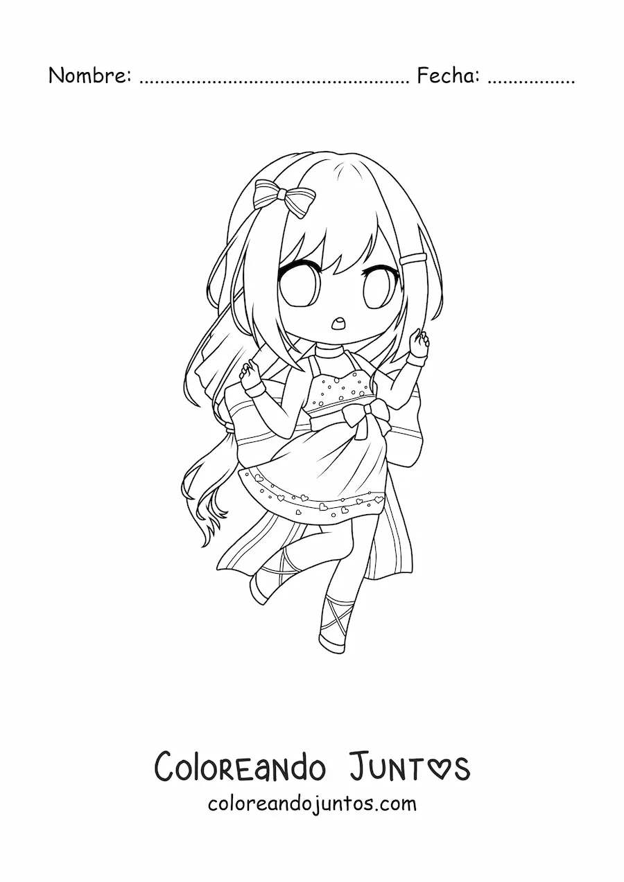 Imagen para colorear de chica chibi con vestido de verano