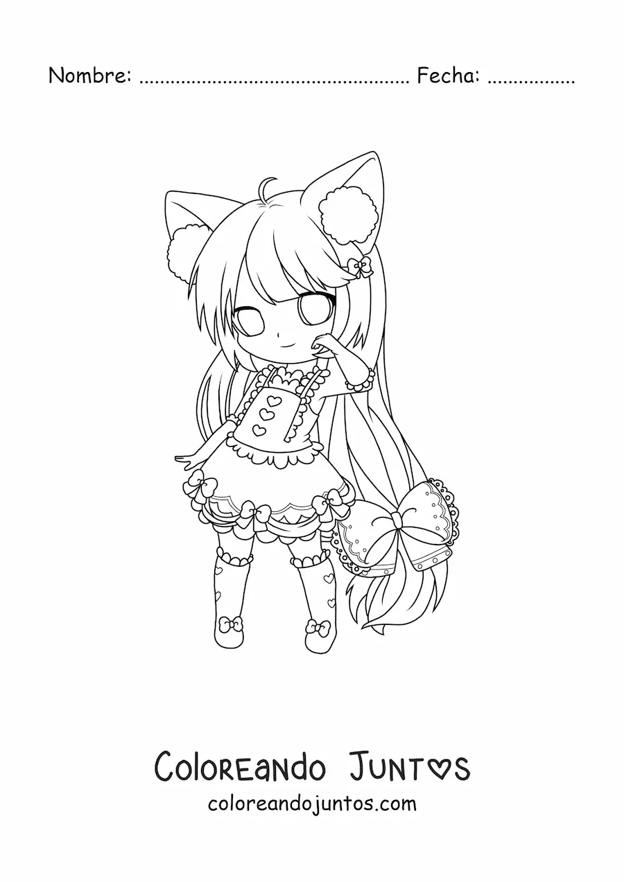 Imagen para colorear de chica chibi con orejas de neko
