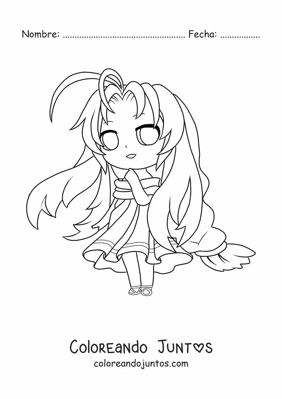 Imagen para colorear de chica chibi con vestido largo