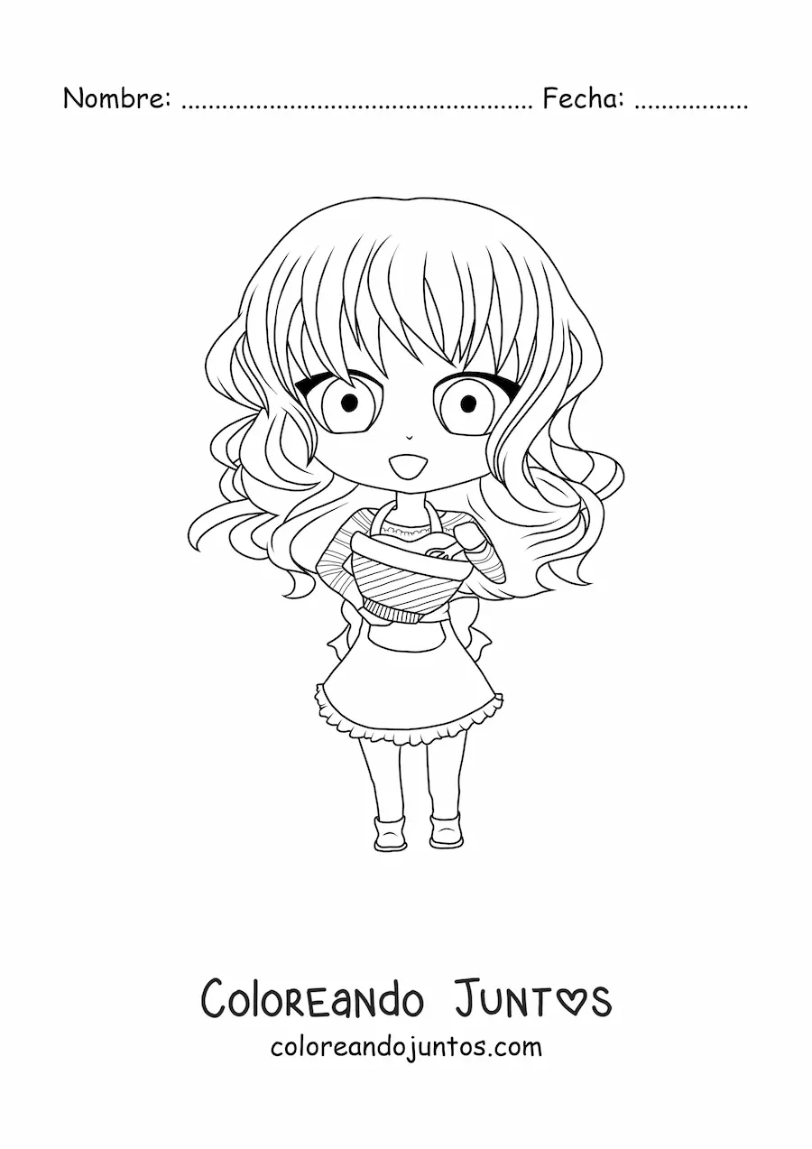 Imagen para colorear de chica chibi cocinando