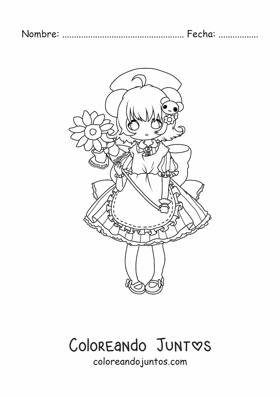 Imagen para colorear de chica chibi con orejas de ratón