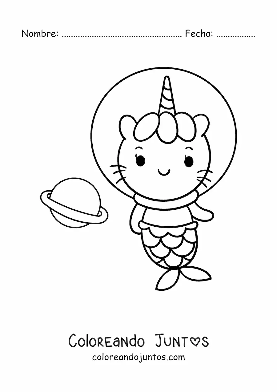 Imagen para colorear de gaticornio sirena astronauta
