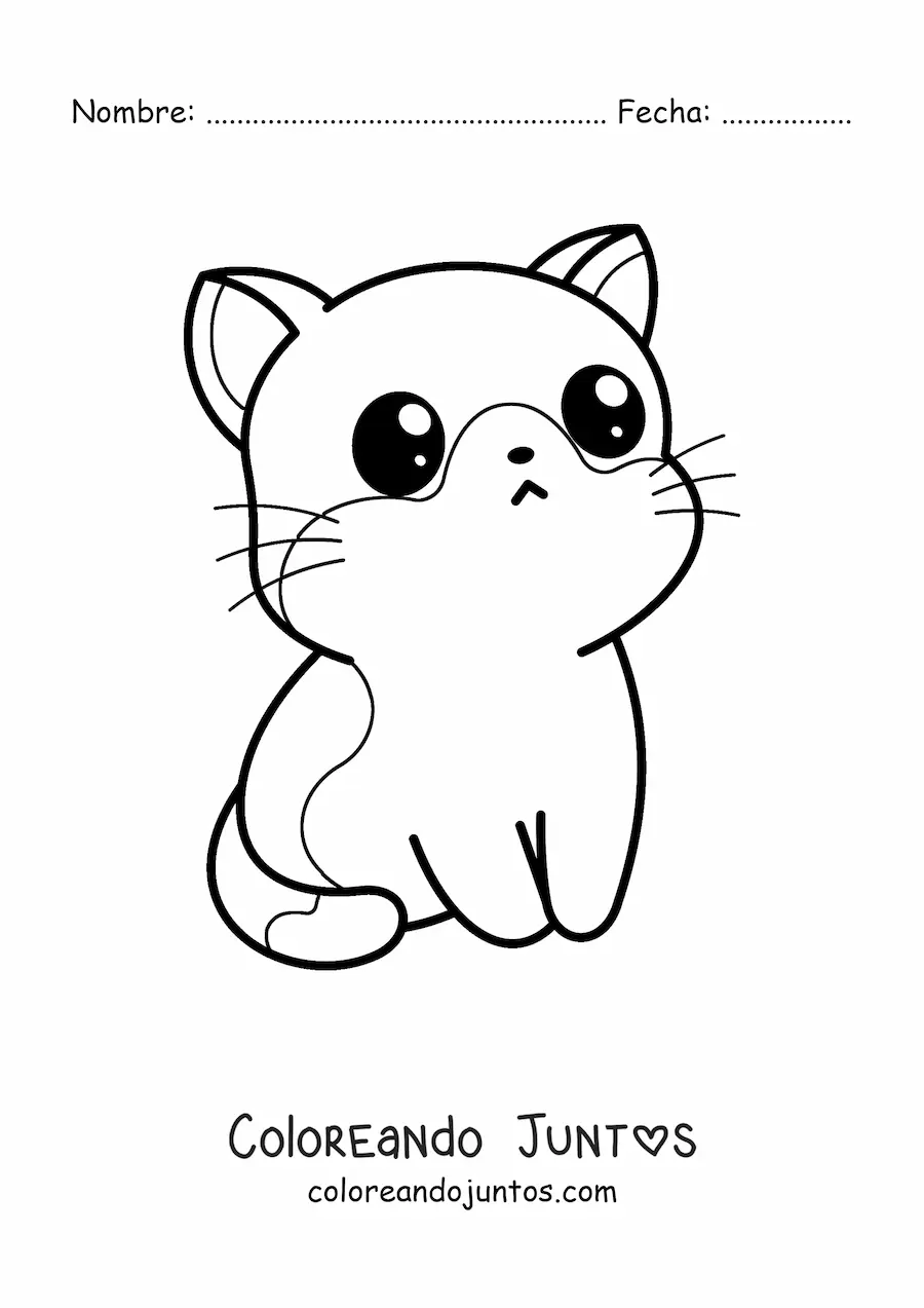 Imagen para colorear de gato kawaii con ojos grandes