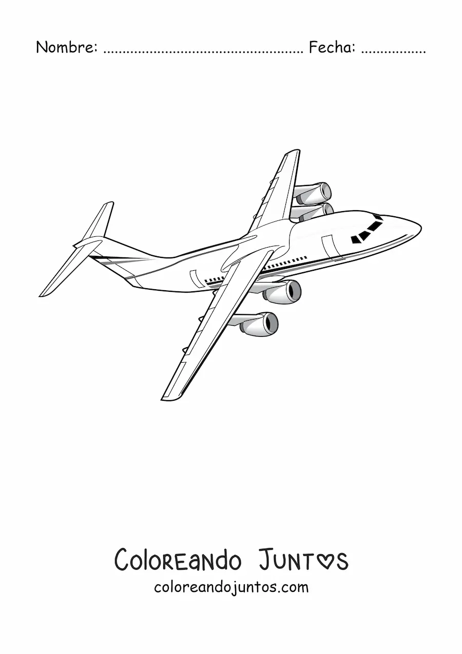 Imagen para colorear de un avión comercial volando de lado