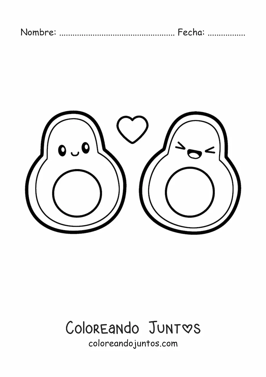 Imagen para colorear de pareja de aguacates kawaii