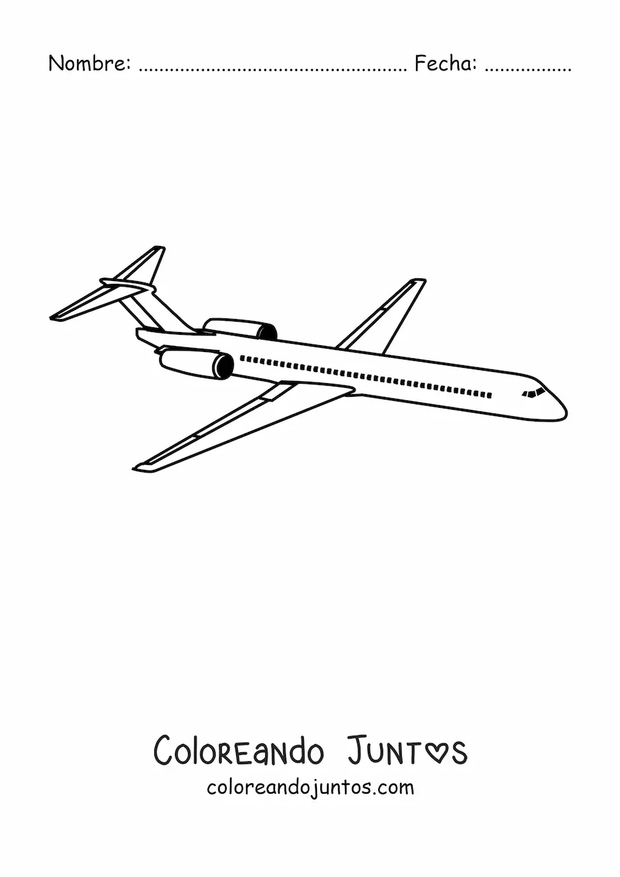 Imagen para colorear de un avión comercial