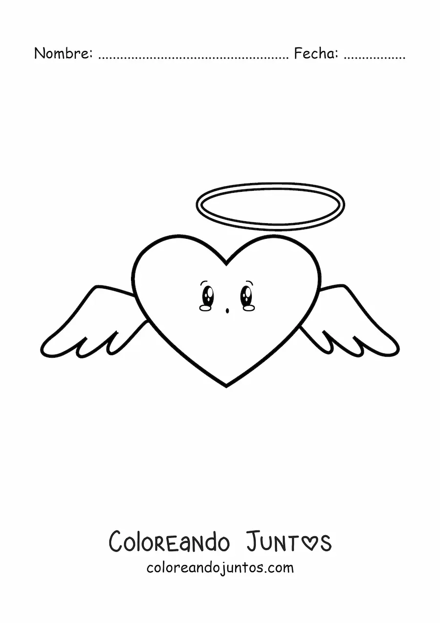 Imagen para colorear de corazón alado animado