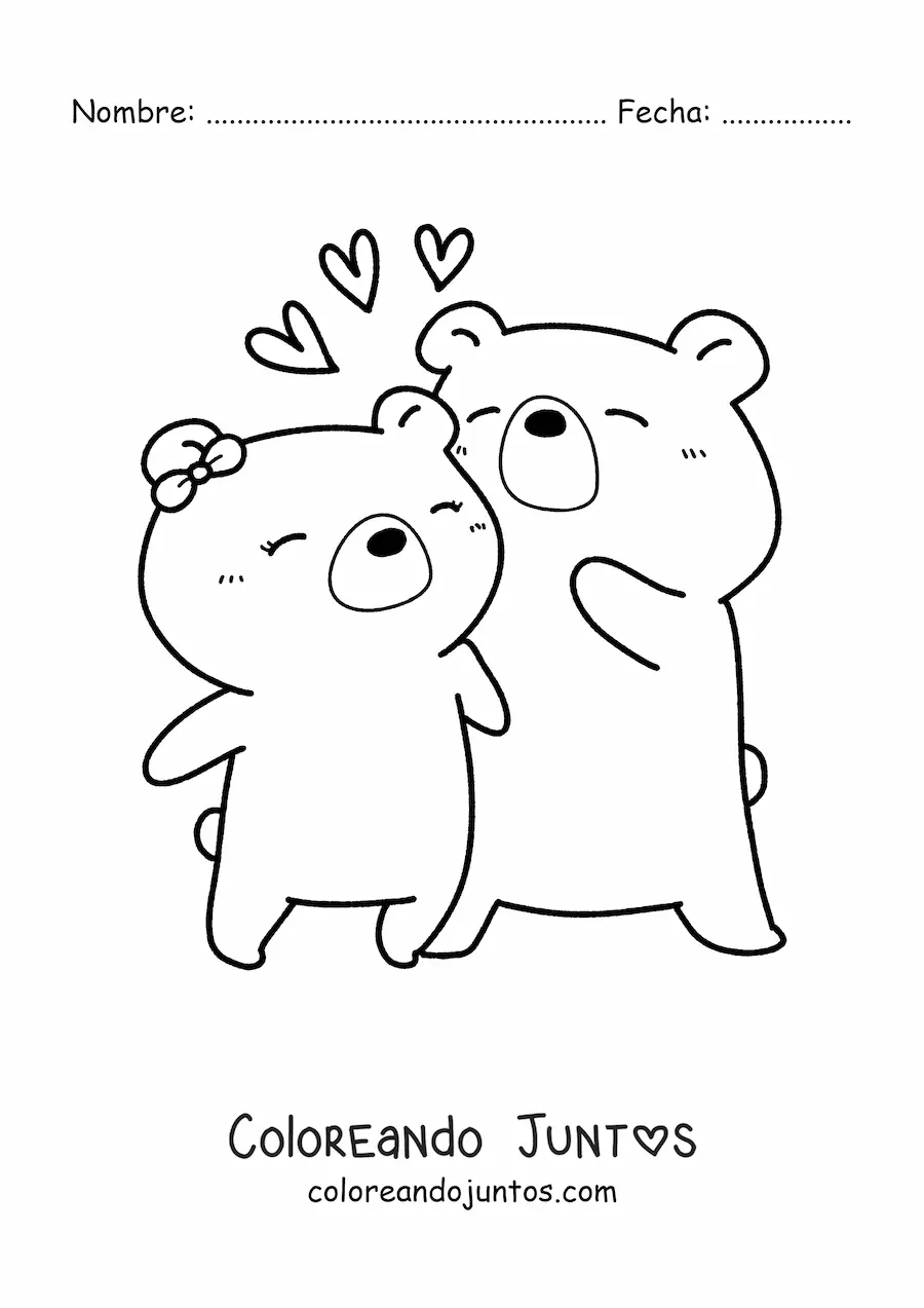 Imagen para colorear de pareja de osos kawaii
