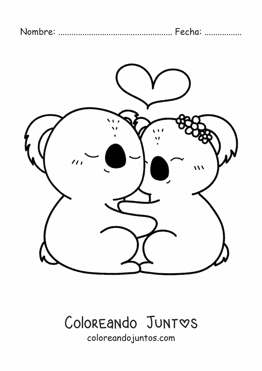 Imagen para colorear de pareja de koalas kawaii