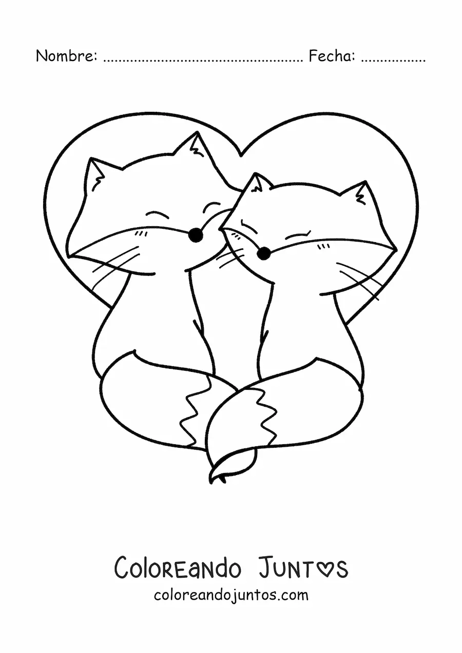 Imagen para colorear de pareja de zorros kawaii