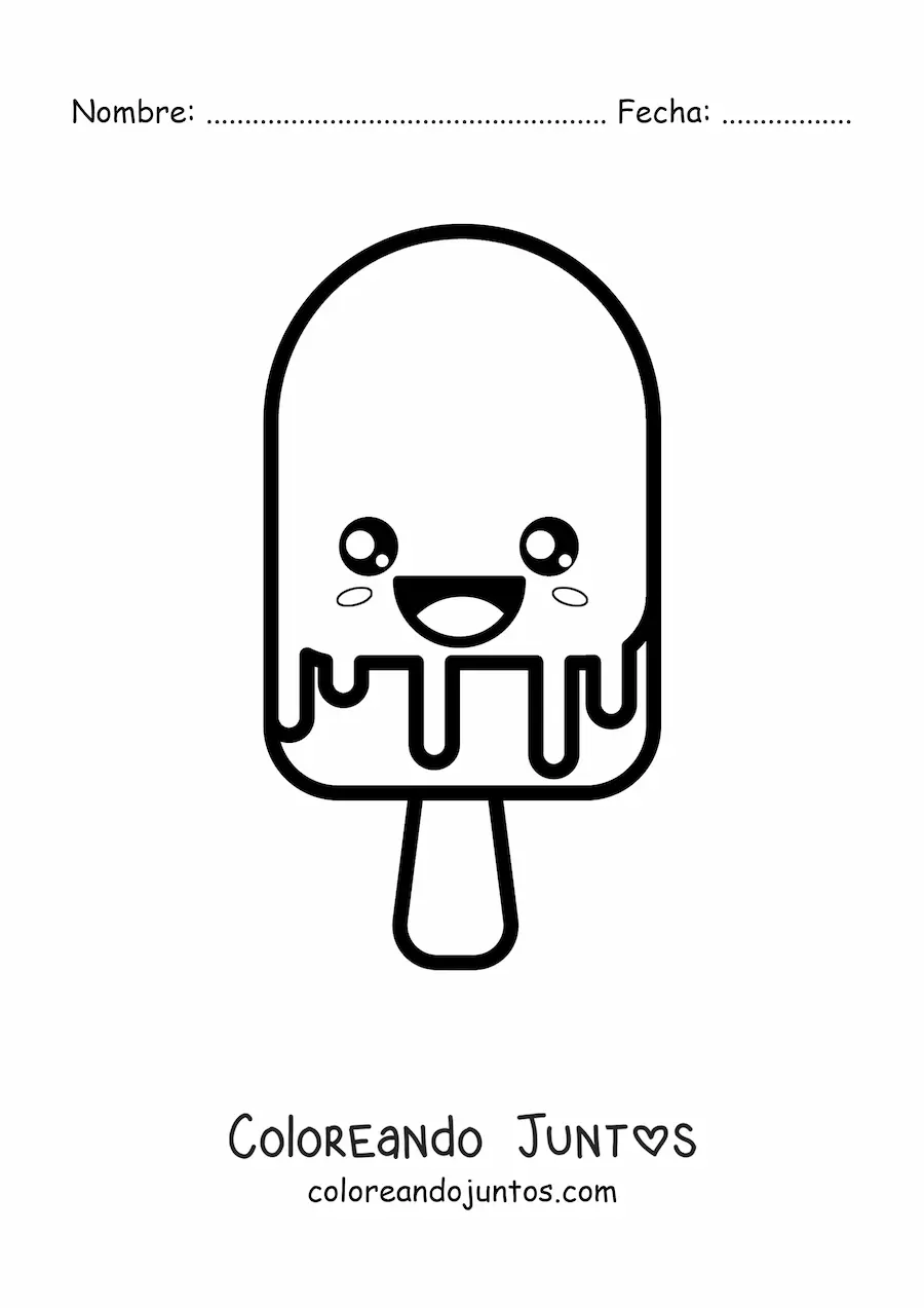 Imagen para colorear de paleta kawaii de helado grande