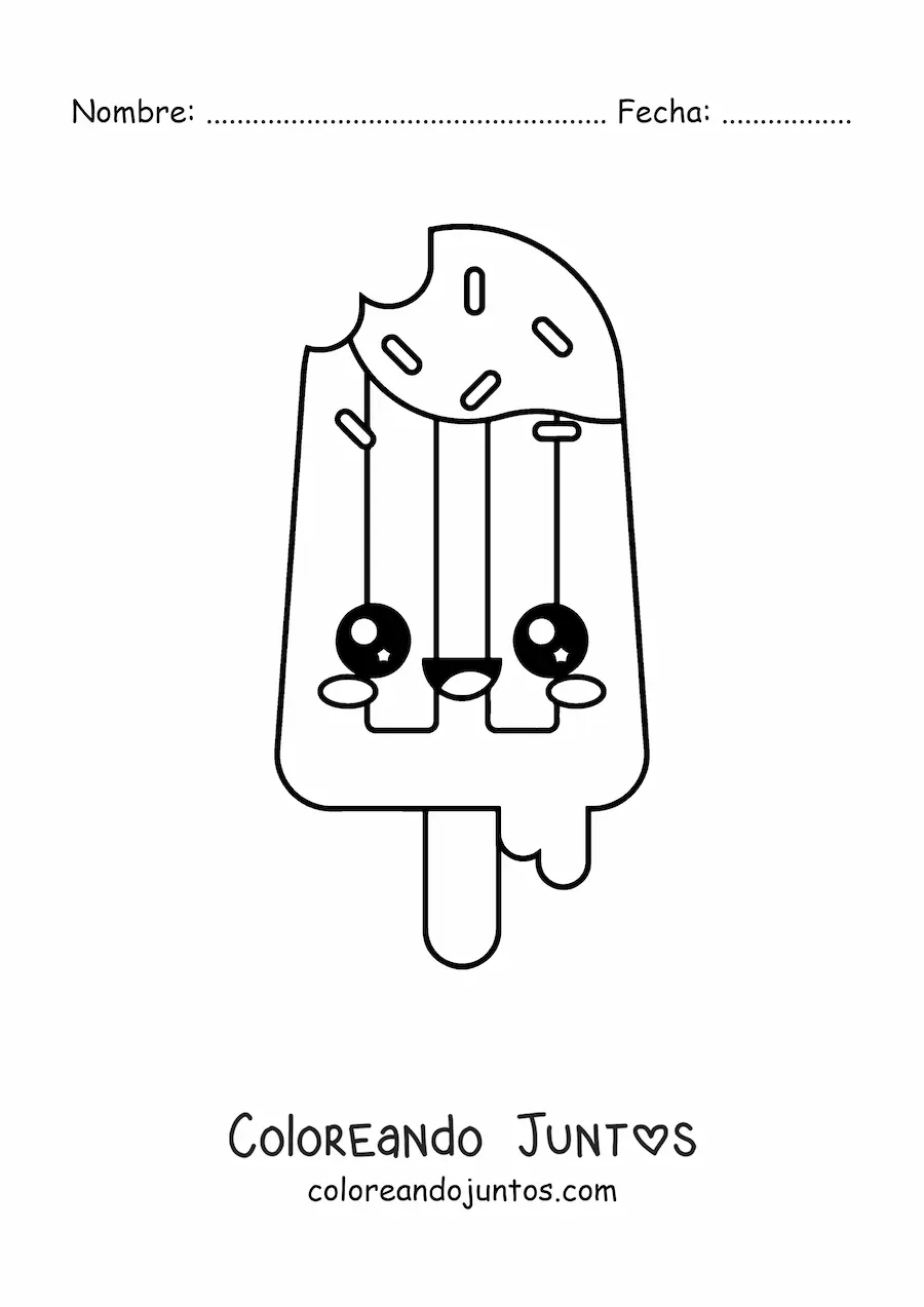 Imagen para colorear de paleta de helado kawaii mordida