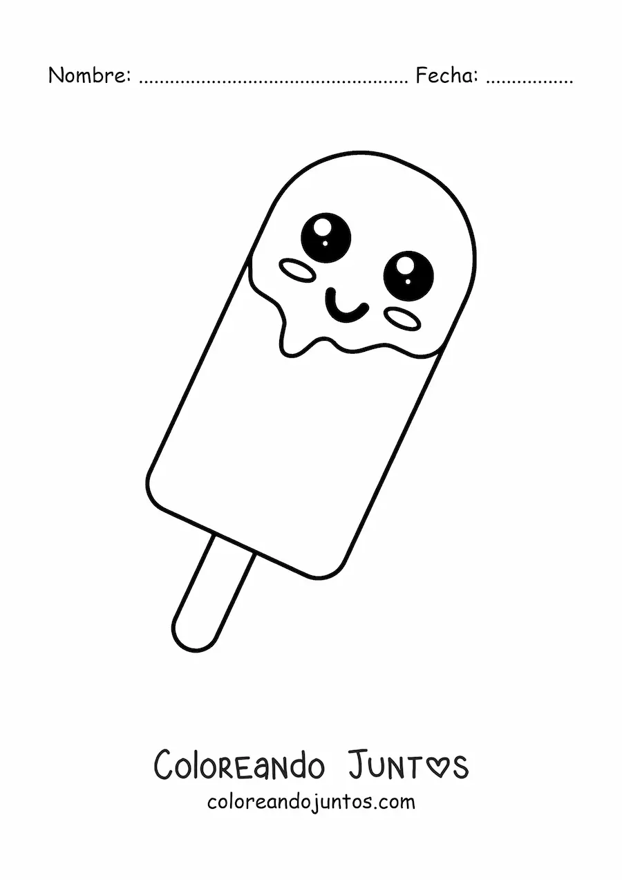 Imagen para colorear de paleta de helado kawaii sencilla