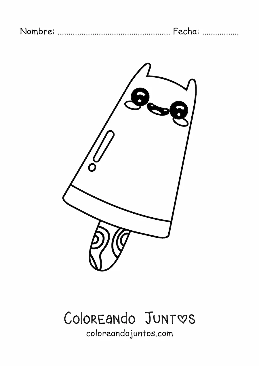 Imagen para colorear de paleta de helado kawaii con forma de gato