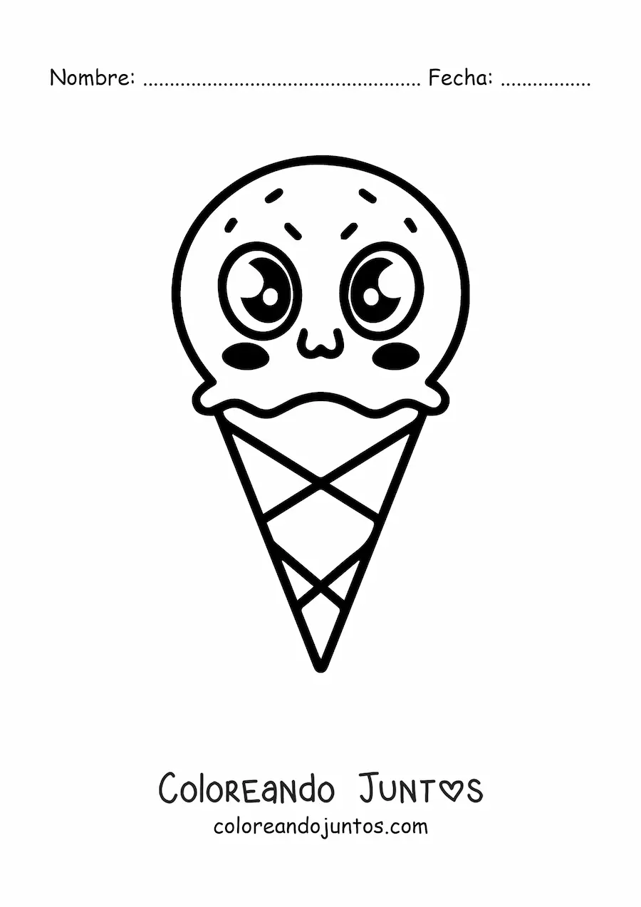 Imagen para colorear de barquilla kawaii con ojos grandes