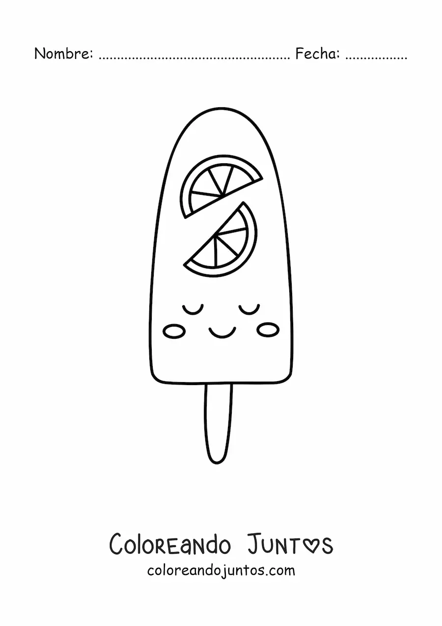 Imagen para colorear de helado de paleta kawaii fácil