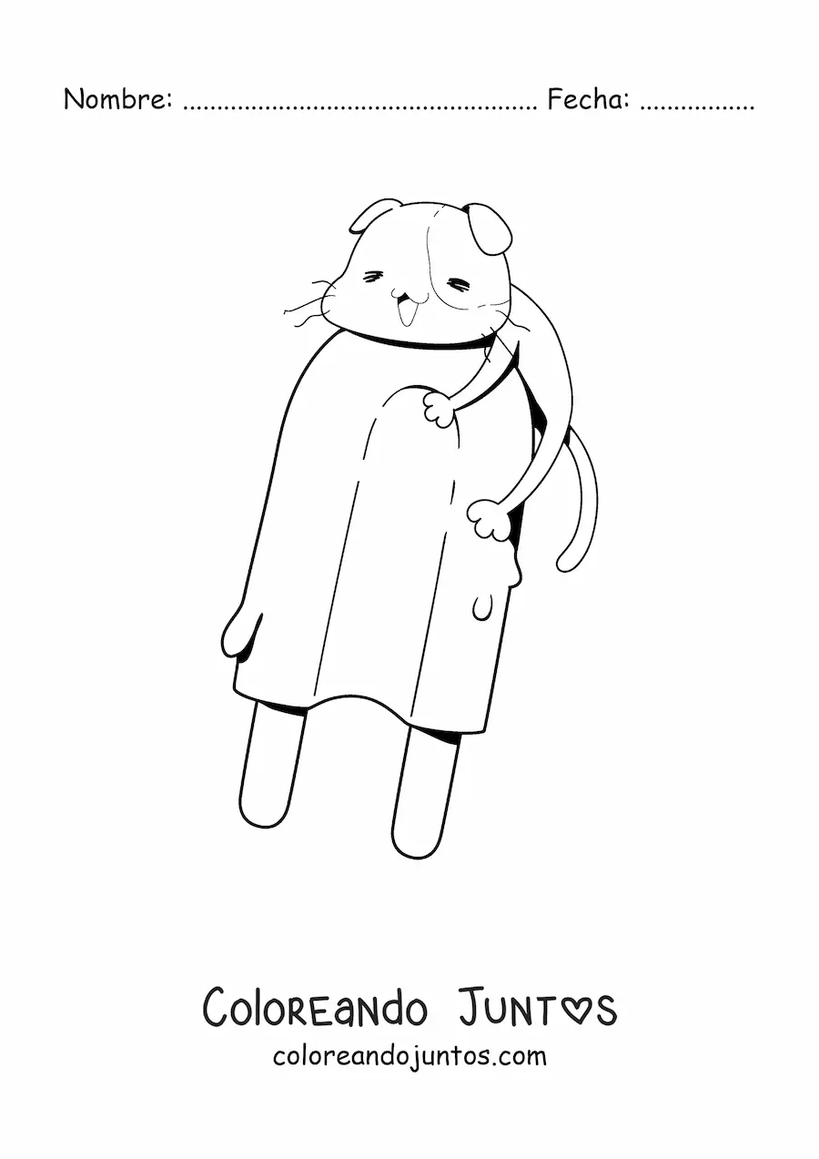 Imagen para colorear de gatito animado sobre una paleta kawaii derritiéndose