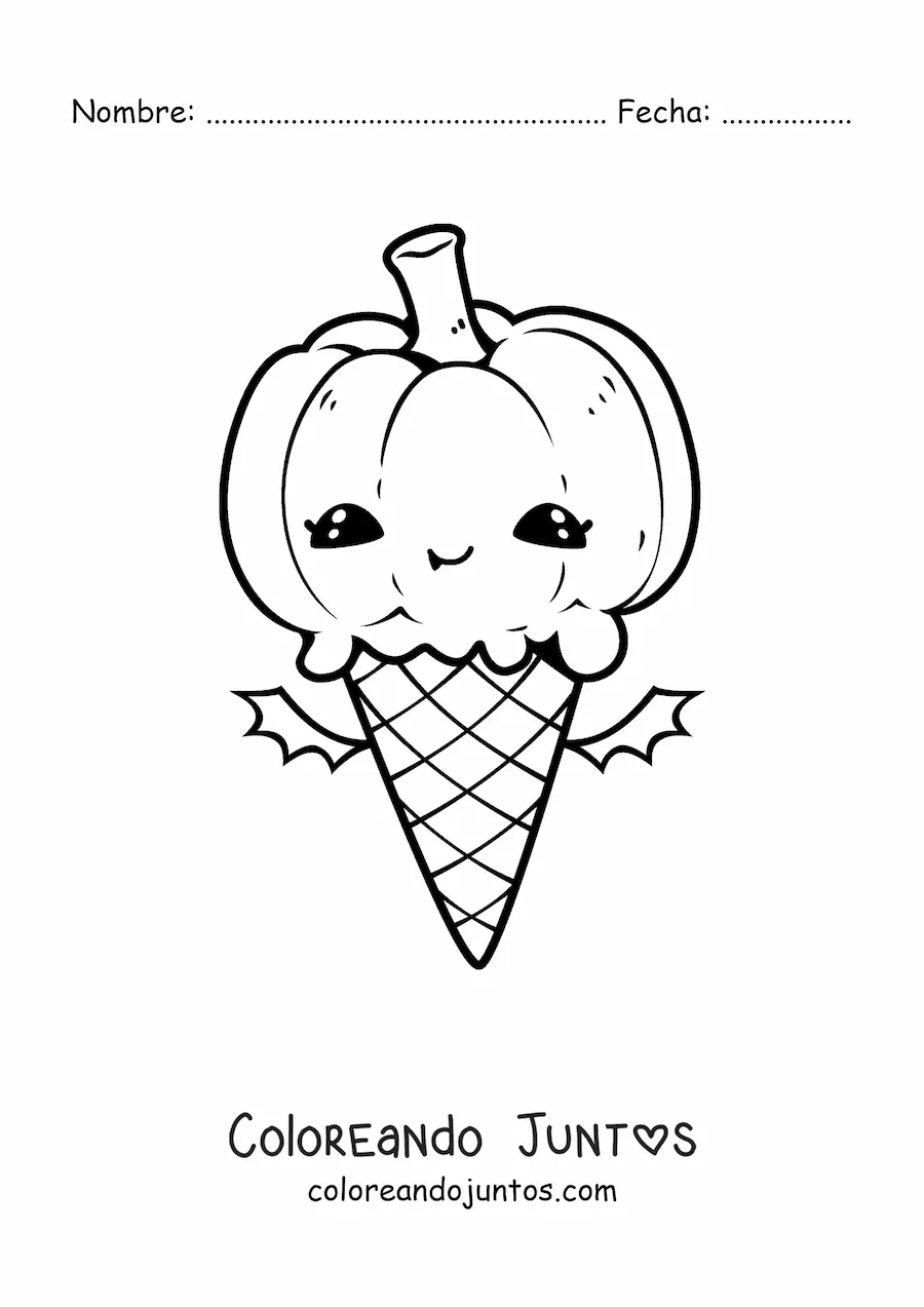 Imagen para colorear de barquilla kawaii de calabaza de Halloween