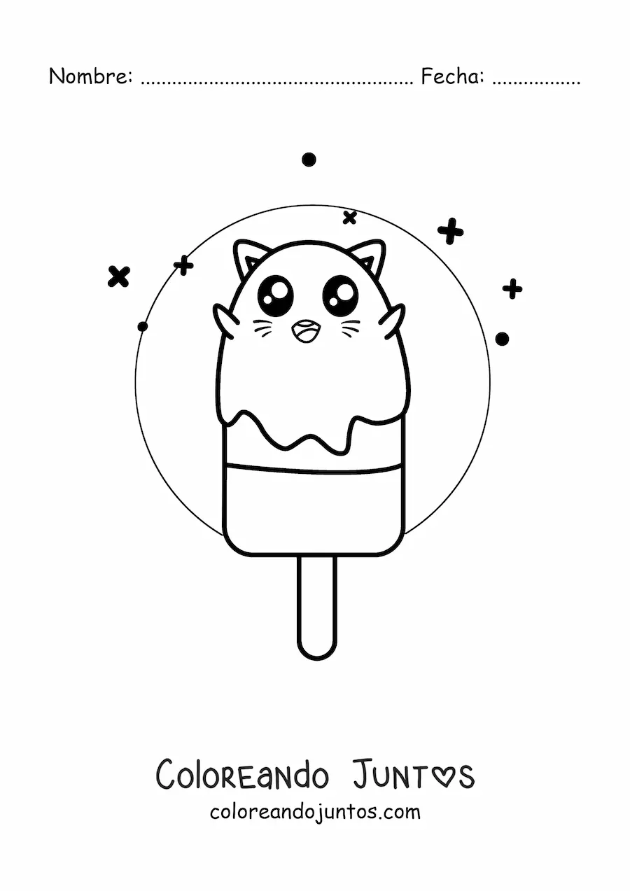 Imagen para colorear de paleta kawaii de gatito