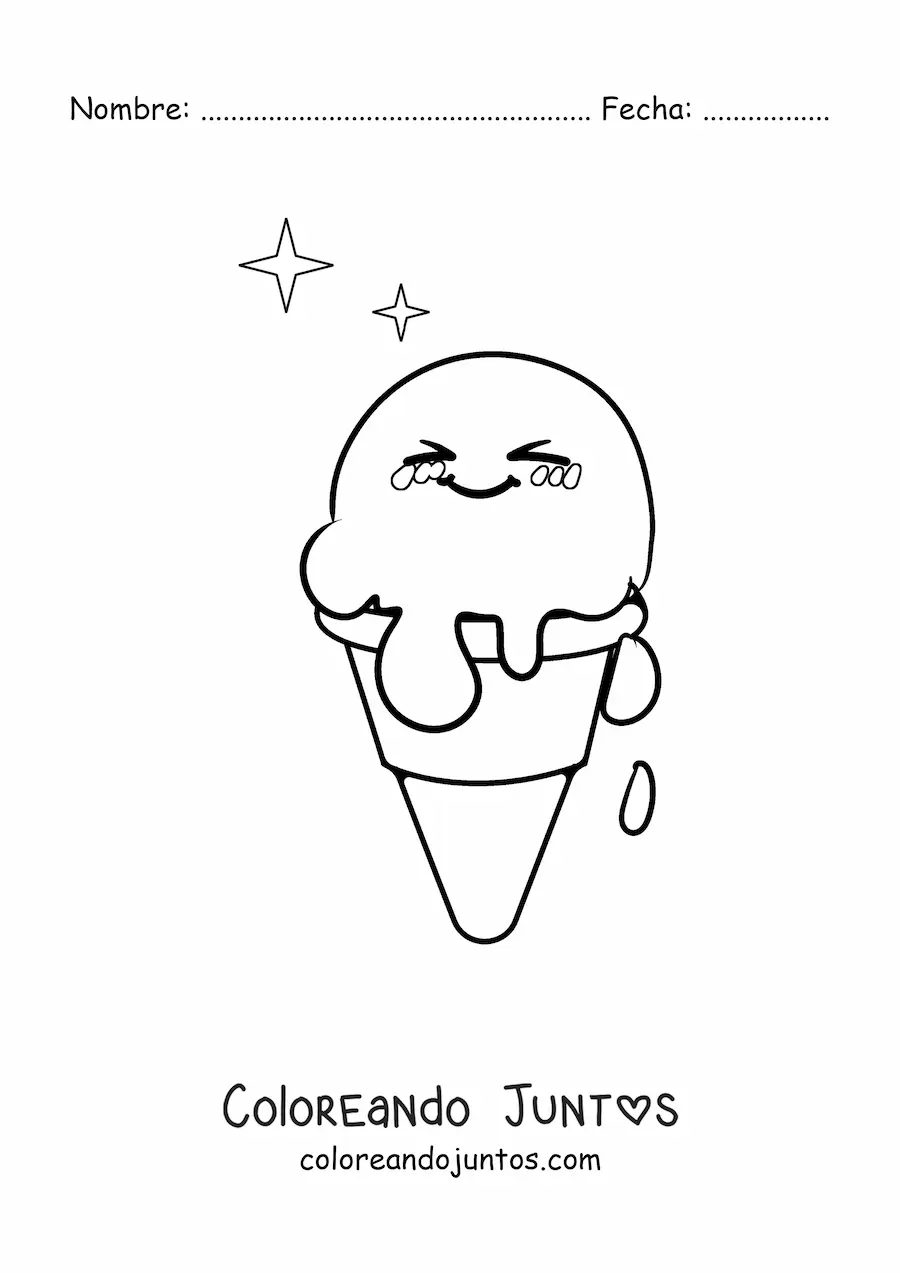 Imagen para colorear de barquilla kawaii derritiéndose
