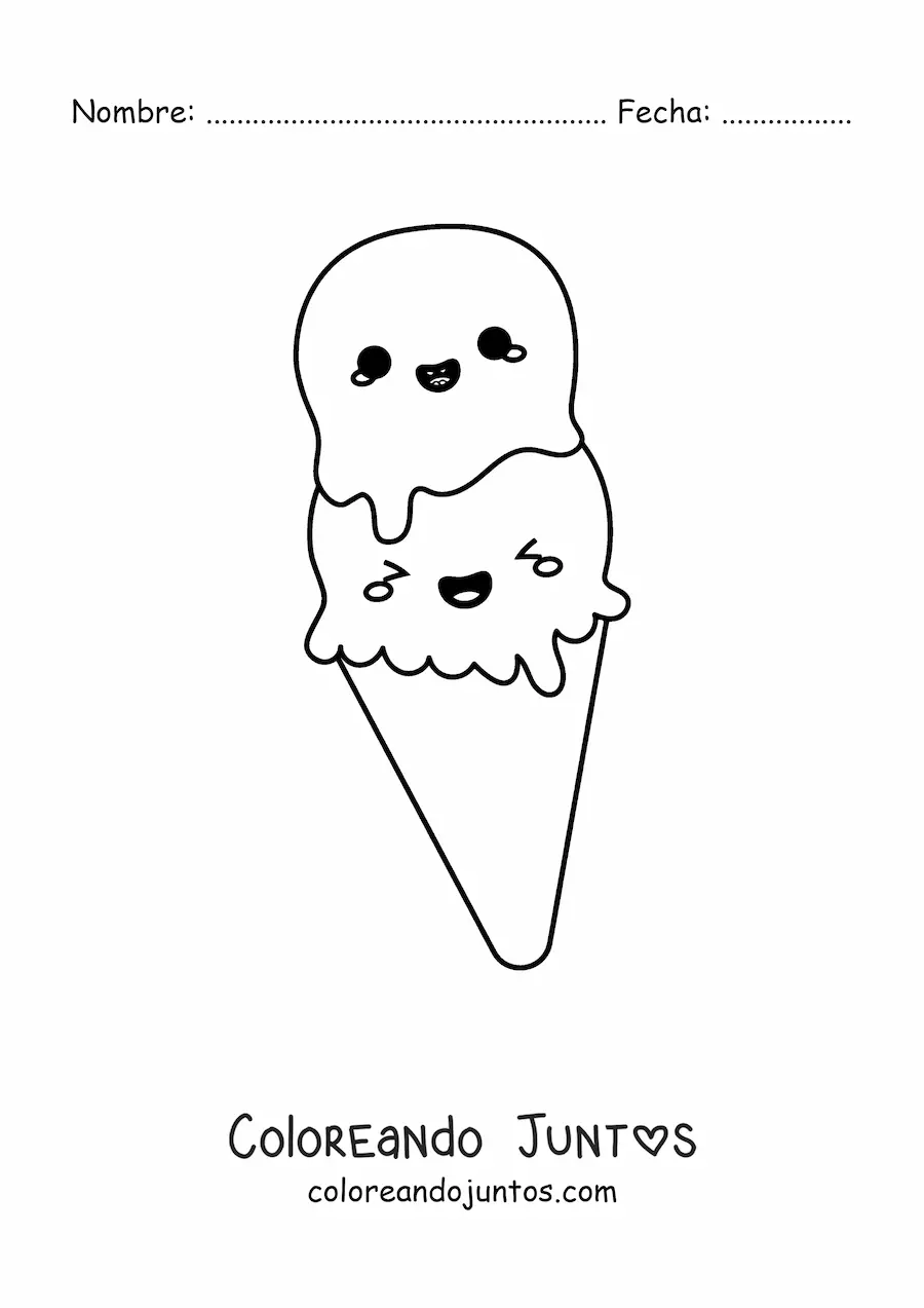 Imagen para colorear de barquilla animada kawaii fácil