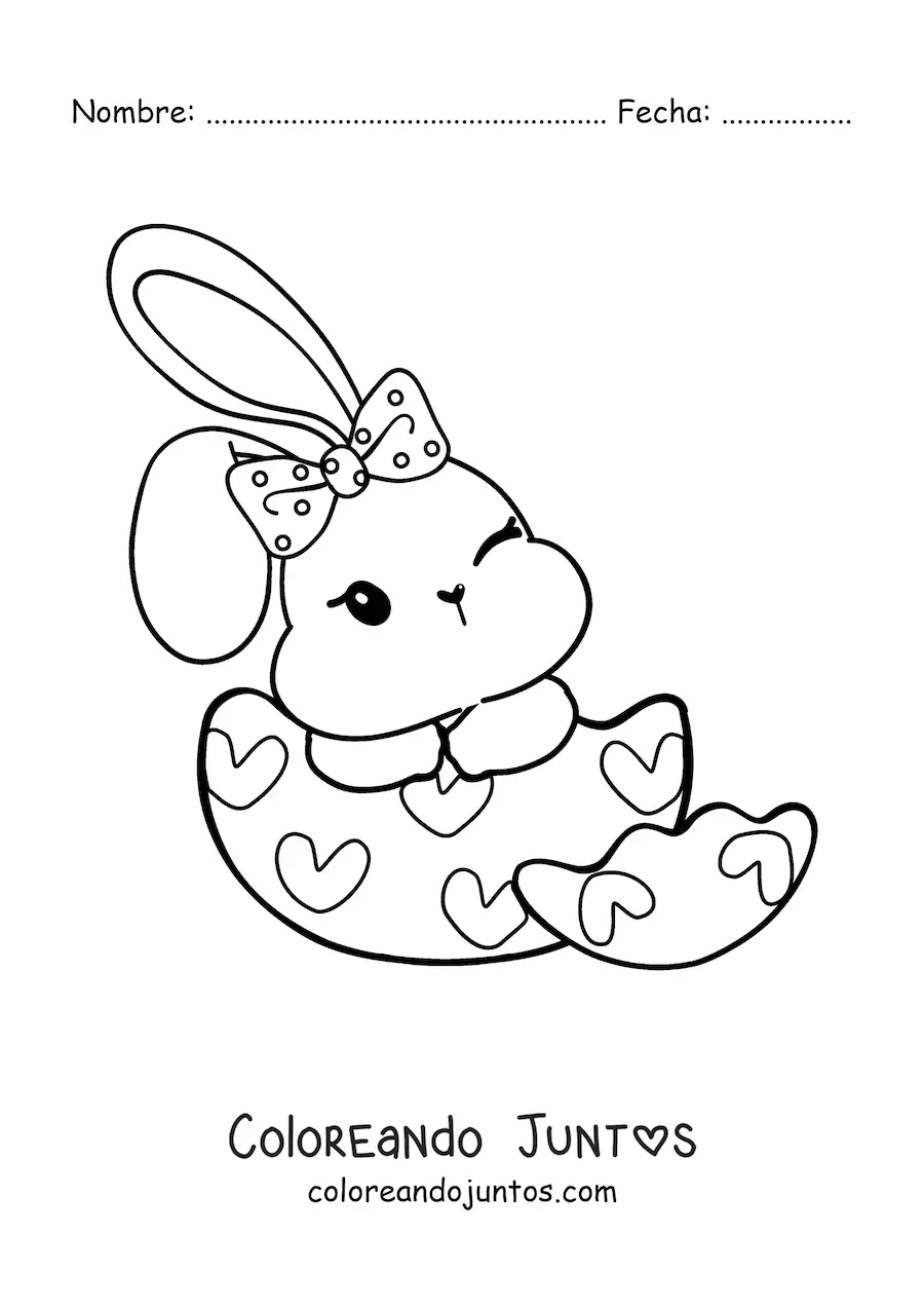 Imagen para colorear de conejo de Pascua kawaii en un huevo