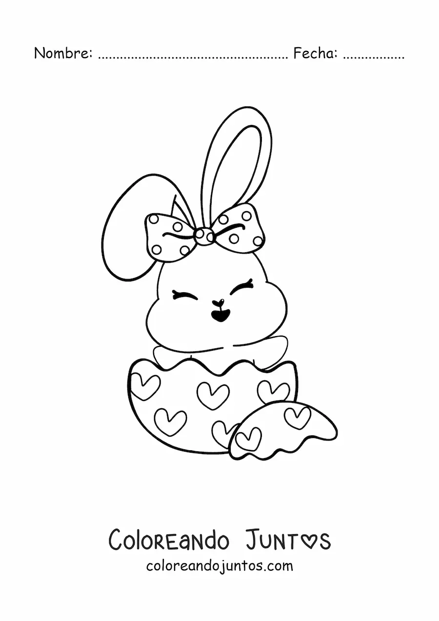 Imagen para colorear de conejita kawaii en un huevo de Pascua