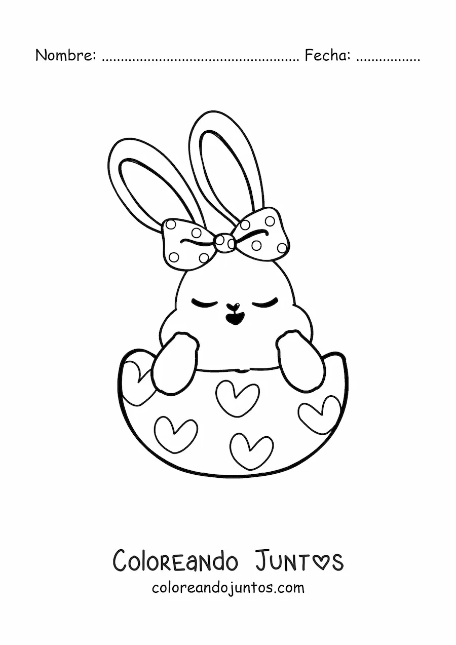 Imagen para colorear de conejita tierna con lazo en un huevo de Pascua