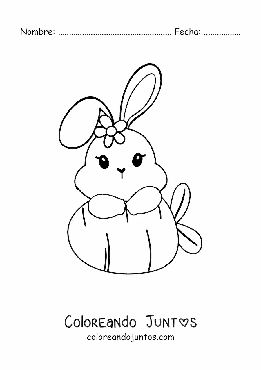 Imagen para colorear de conejita kawaii con una zanahoria gigante