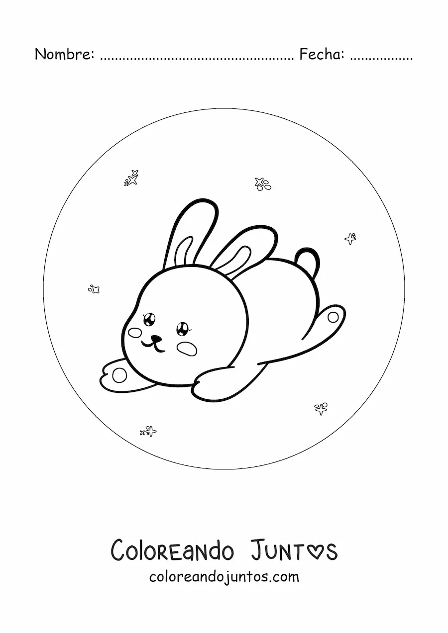 Imagen para colorear de conejo kawaii animado saltando