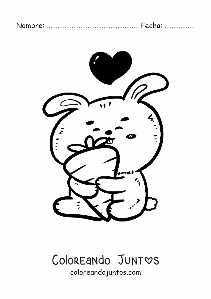 Imagen para colorear de conejo kawaii grande con una zanahoria