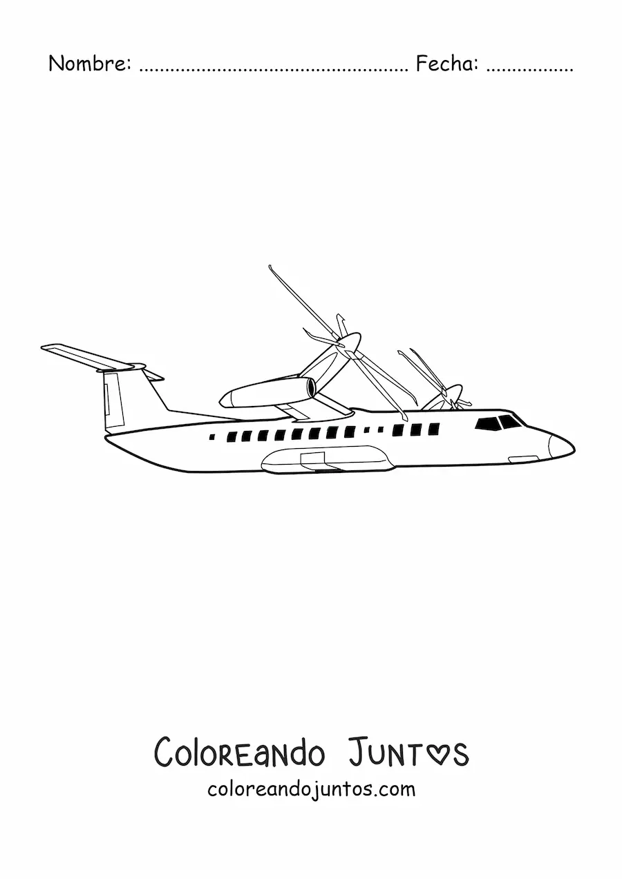 Imagen para colorear de un avión con hélices