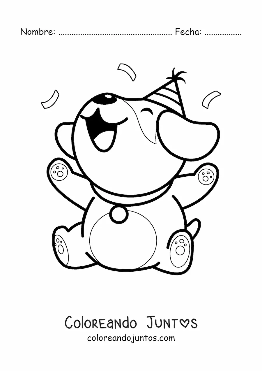 Imagen para colorear de perrito cumpleañero kawaii animado