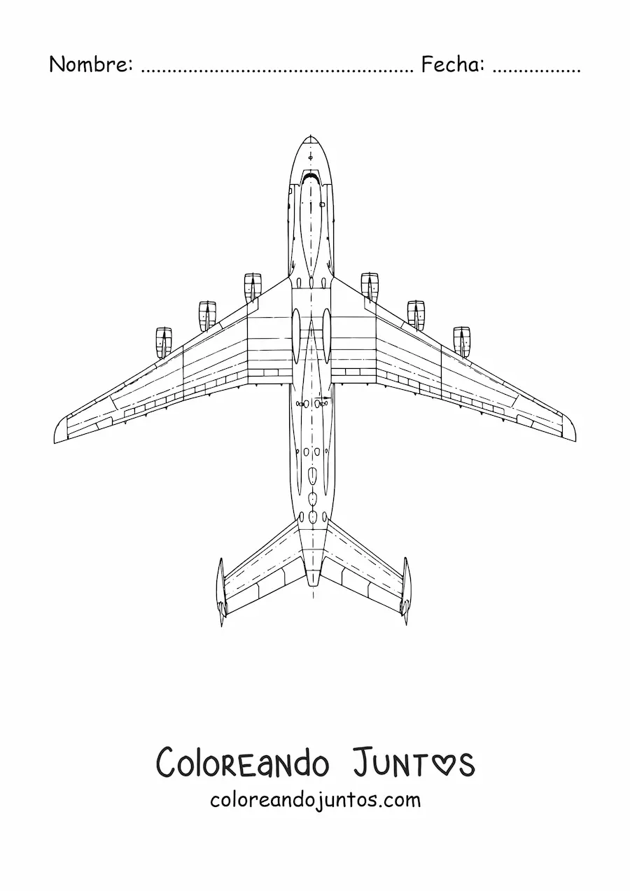 Imagen para colorear de la vista superior de un avión