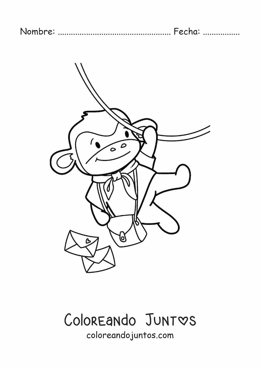 Imagen para colorear de mono cartero kawaii animado