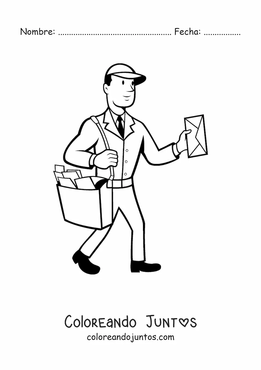 Imagen para colorear de cartero fácil entregando el correo