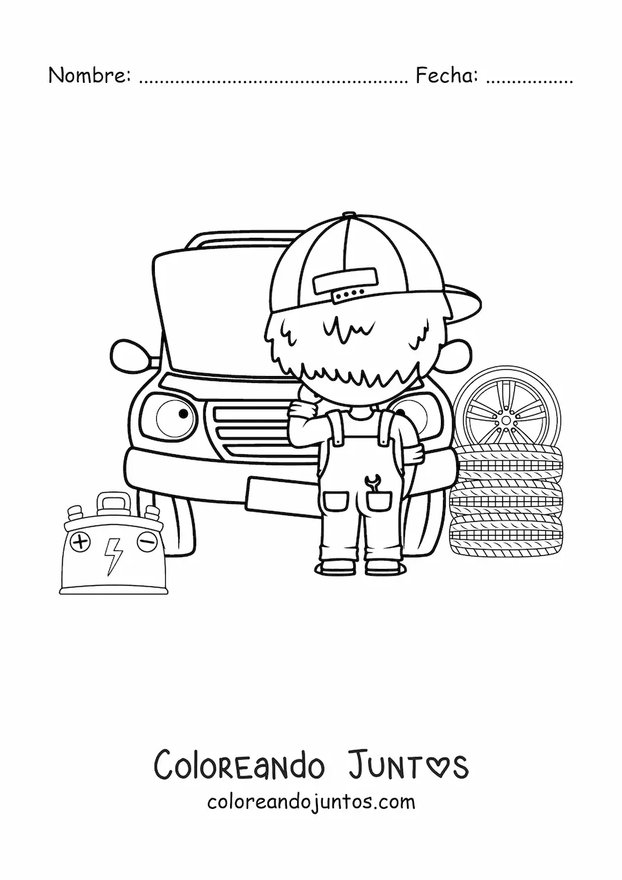 Imagen para colorear de mecánico automotriz reparando un auto